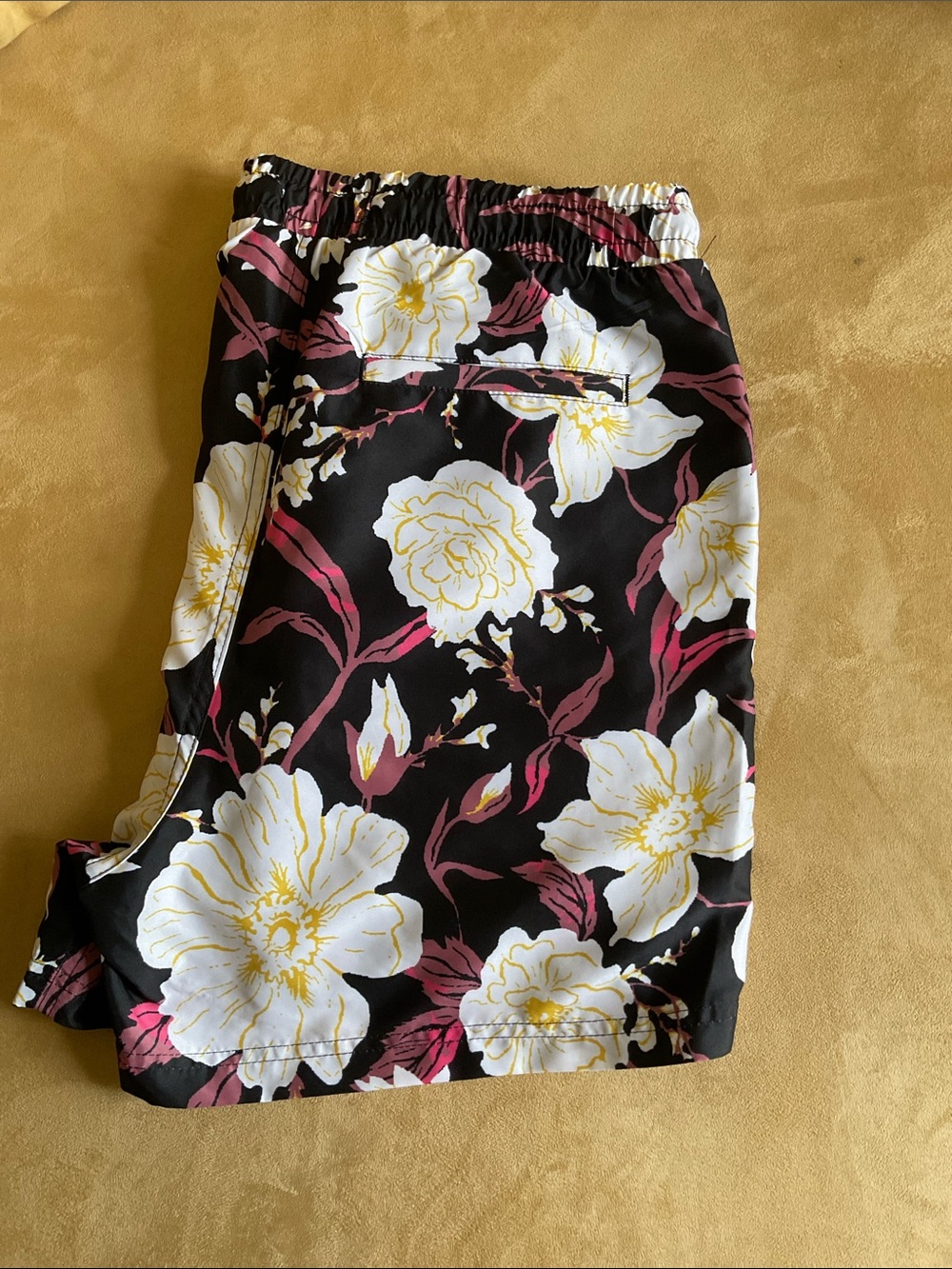 INC men Black Floral Elastic-Waist Shorts with White & Pink Flowers
